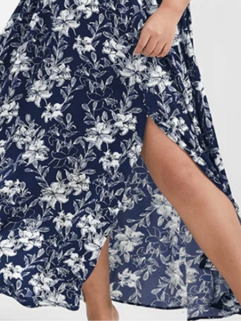 NWT Bloomchic Sz 18-20 (1X) Plus Navy Floral Off-Shoulder Maxi Dress w/ side sli - Picture 11 of 11